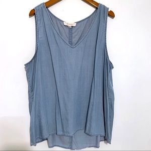 Two by Vince Camuto Denim V Neck Top Sz XL NWOT